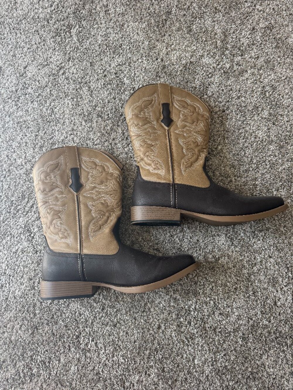 Men's Roper Square Toe Brown and Tan Embroidered Cowboy Boots Size 13